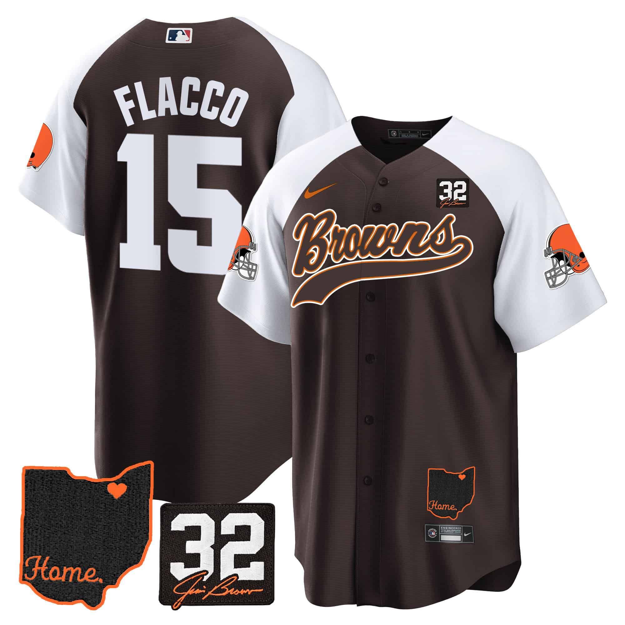 Men Cleveland Browns #15 Flacco Brown Memorial Home Patch Baseball 2024 Nike NFL Jersey